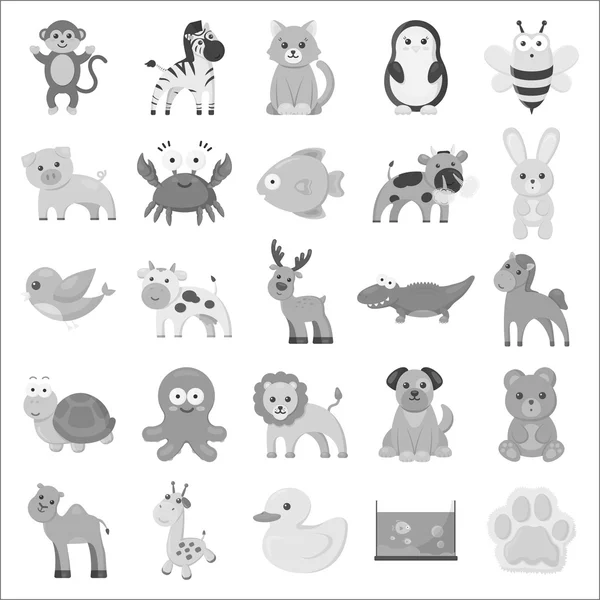 Los animales establecen iconos en estilo monocromo. Gran colección de animales vector símbolo stock ilustración — Vector de stock
