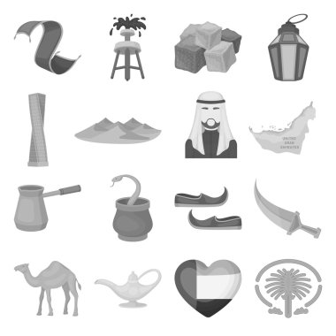 Arap Emirlikleri tek renkli bir tarzda Icons set. Arap Emirlikleri büyük toplama sembol stok illüstrasyon vektör
