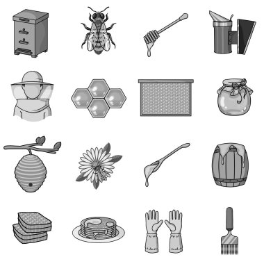 Arı kovanı, tek renkli bir tarzda Icons set. Arı kovanı vektör simge stok çizim büyük toplama