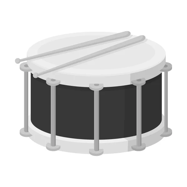 Het pictogram van de trommel in zwart-wit stijl geïsoleerd op een witte achtergrond. Muziekinstrumenten symbool voorraad vectorillustratie — Stockvector