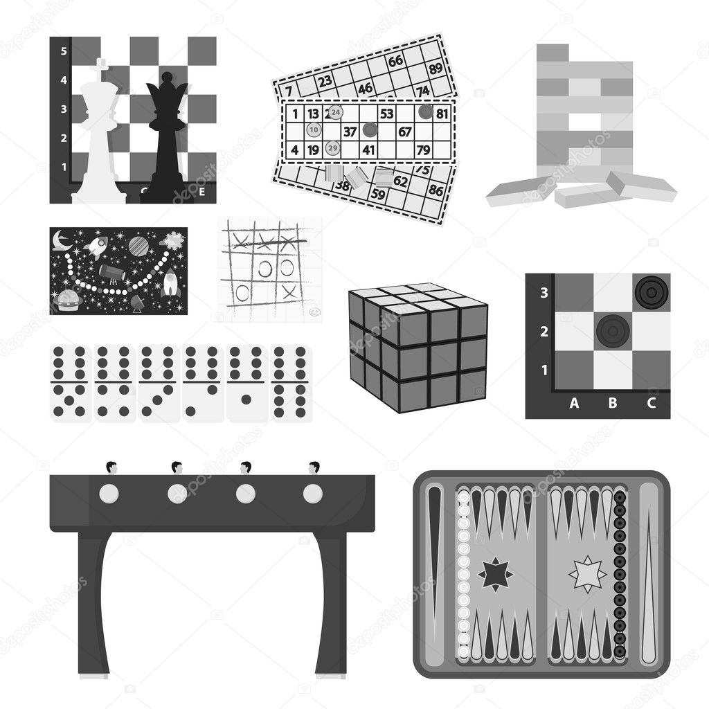 Board games set icons in monochrome style. Big collection of board games vector symbol stock