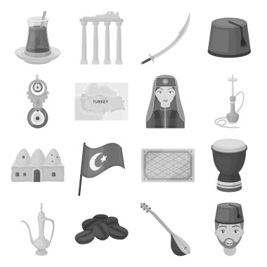 Türkiye'nin tek renkli bir tarzda Icons set. Türkiye'de vektör simge stok çizim büyük toplama