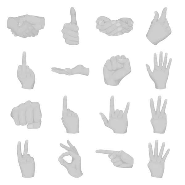 Gesty dłoni zestaw ikon w monochromatycznym stylu. Duży zbiór gestów wektor symbol ilustracji — Wektor stockowy
