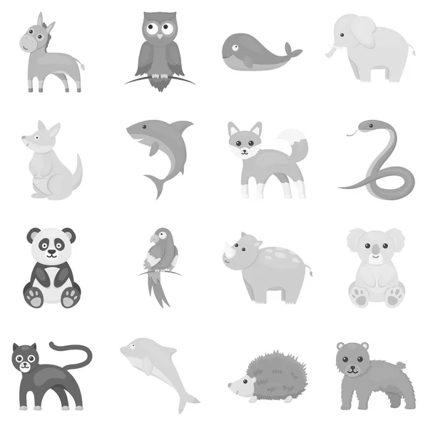 Animais definir ícones em estilo monocromático. Grande coleção de animais ilustração de estoque de símbolo vetorial — Vetor de Stock