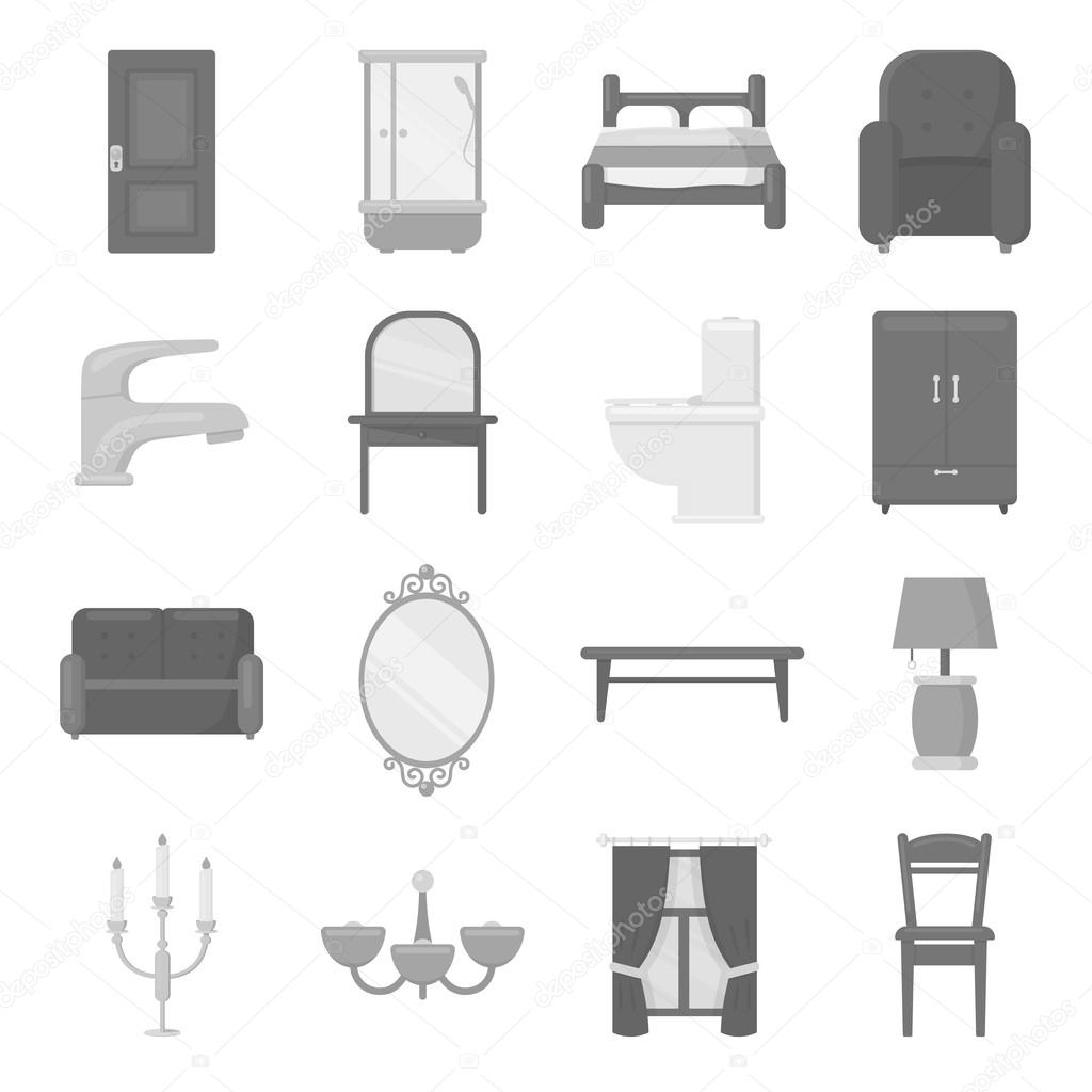 Furniture set icons in monochrome style. Big collection of furniture vector symbol stock