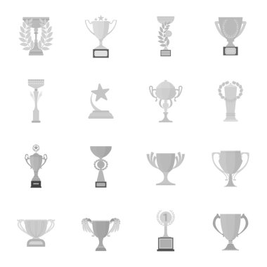 Kazanan Kupası tek renkli bir tarzda Icons set. Kazanan Kupası vektör simge stok çizim büyük toplama