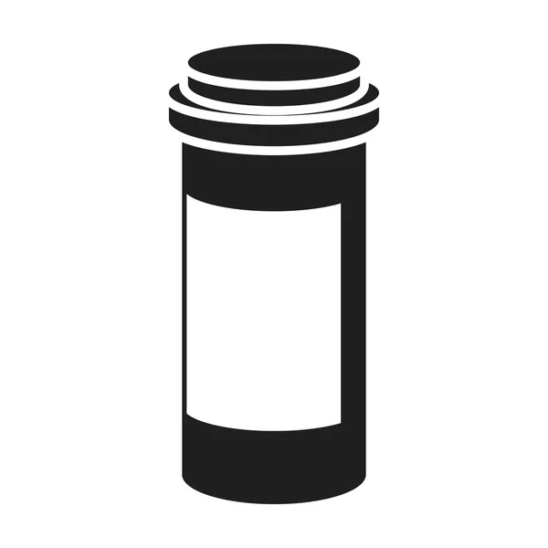 Icona della bottiglia di prescrizione in stile nero isolato su sfondo bianco. Illustrazione vettoriale dello stock del simbolo della medicina e dell'ospedale . — Vettoriale Stock