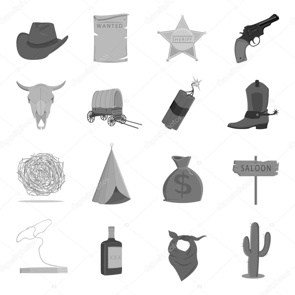 Wild west set icons in monochrome style. Big collection of wild west vector symbol stock