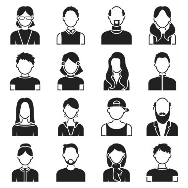 Avatar siyah tarzında Icons set. Büyük koleksiyon avatar vektör simge stok çizim