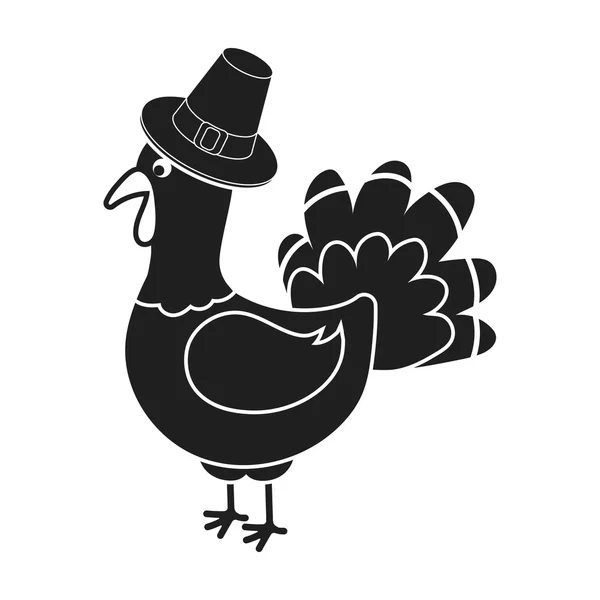 Icona Turchia in stile nero isolata su sfondo bianco. Giorno del Ringraziamento canadese simbolo stock vettoriale illustrazione . — Vettoriale Stock