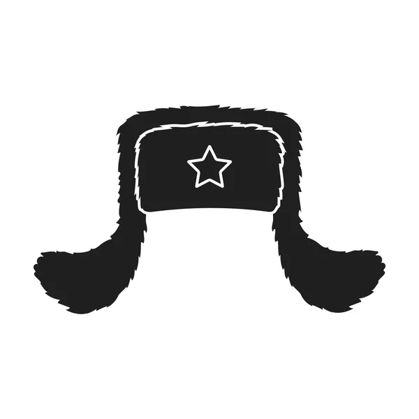 Ikon Ushanka dalam gaya hitam diisolasi pada latar belakang putih. Gambar vektor stok simbol topi . - Stok Vektor
