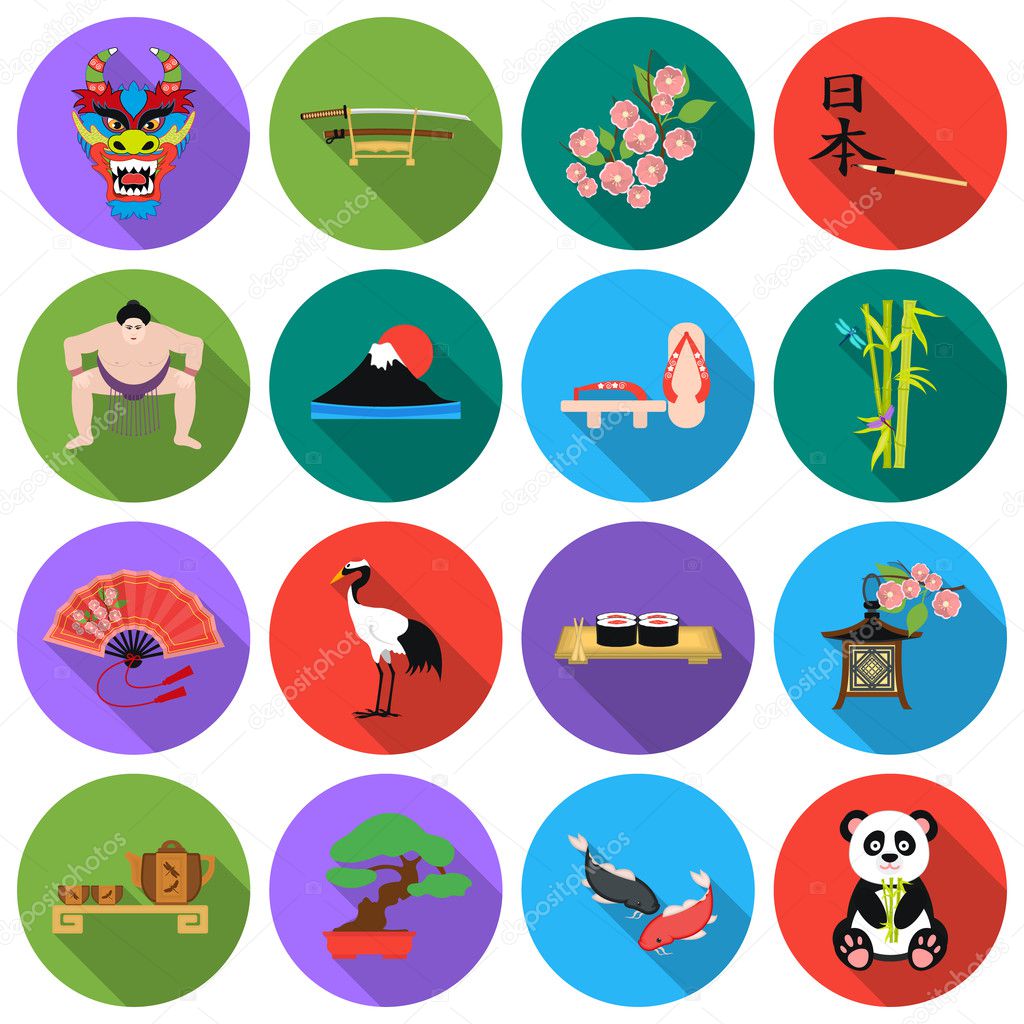 Japan set icons in flat style. Big collection Japan vector symbol stock illustration