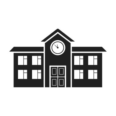 Okul simge siyah stil beyaz arka plan üzerinde izole içinde. Bina sembol stok vektör çizim.