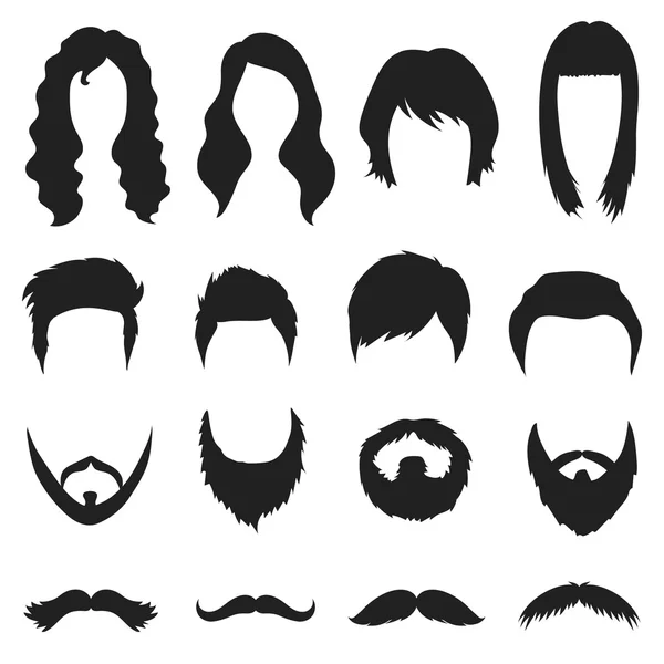 Barba establecer iconos en estilo negro. Gran colección barba vector símbolo stock ilustración — Archivo Imágenes Vectoriales