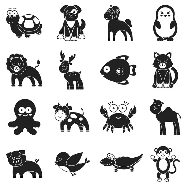 Animals set icons in black style. Big collection animals vector symbol stock illustration — Stock Vector