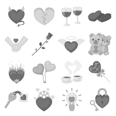 Romantik, tek renkli bir tarzda Icons set. Romantik vektör simge stok çizim büyük toplama