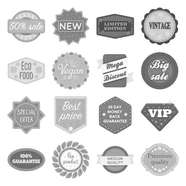 Set d'étiquettes icônes dans un style monochrome. Grande collection d'illustration vectorielle de symbole d'étiquette — Image vectorielle