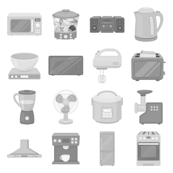 Appareils ménagers mis icônes dans le style monochrome. Grande collection d'appareils ménagers illustration de stock de symbole vectoriel — Image vectorielle