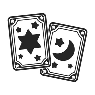 Tarot kartları simge siyah stil beyaz arka plan üzerinde izole içinde. Siyah ve beyaz sihirli sembol stok vektör çizim.