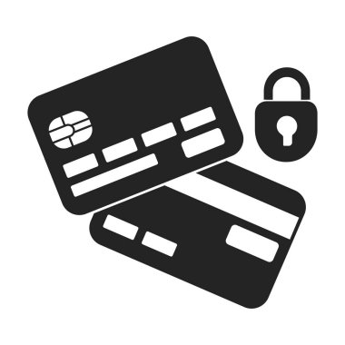 Kredi kartı güvenlik simgesinde siyah stil beyaz arka plan üzerinde izole. E-ticaret sembol stok vektör çizim.