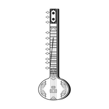 Sitar simge siyah stil beyaz arka plan üzerinde izole içinde. Hindistan sembol stok vektör çizim.