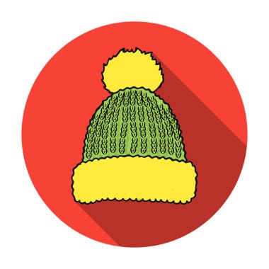 Düz stil beyaz arka plan üzerinde izole kap simgesinde örgü. Ski resort sembol stok vektör çizim.