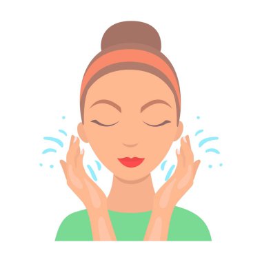 Yüz simgesi beyaz arka plan üzerinde izole karikatür tarzı yıkama. Cilt Bakımı sembol stok vektör çizim.