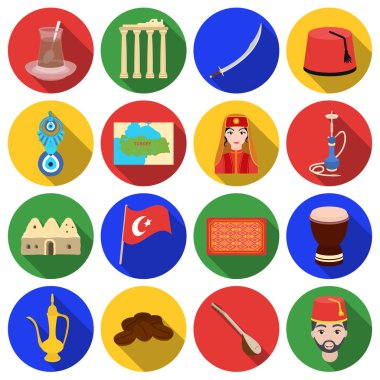 Türkiye içinde düz stil Icons set. Türkiye'de vektör simge stok çizim büyük toplama