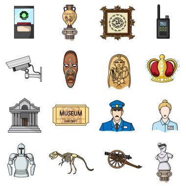 Müze karikatür tarzı simgeleri ayarlayın. Müze vektör simge stok çizim büyük toplama