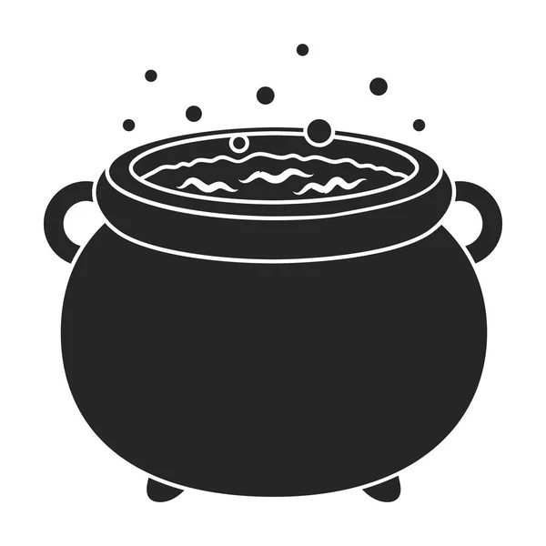 Witchs cauldron ikonen i svart stil isolerad på vit bakgrund. Svart och vit magi symbol lager vektorillustration. — Stock vektor