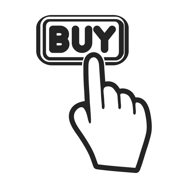 Het kopen van en klik op pictogram in zwarte stijl geïsoleerd op een witte achtergrond. E-commerce symbool voorraad vectorillustratie. — Stockvector