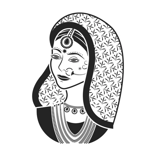 Ícone de mulher indiana em estilo preto isolado no fundo branco. Índia símbolo estoque vetor ilustração . — Vetor de Stock