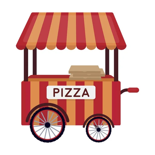 Ícone de carrinho de pizza em estilo cartoon isolado no fundo branco. Pizza e pizzaria símbolo estoque vetor ilustração . — Vetor de Stock