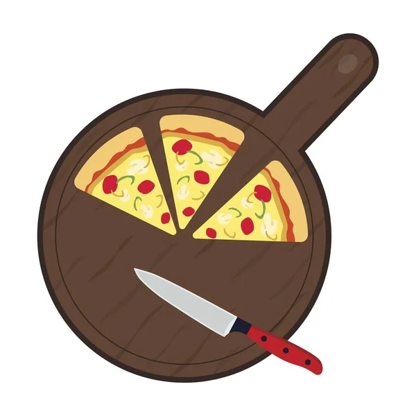 Pizza sur planche à découper icône dans le style dessin animé isolé sur fond blanc. Illustration vectorielle du symbole pizzas et pizzeria . — Image vectorielle