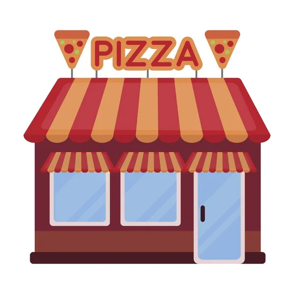 Pizzeria ikona stylu kreskówka na białym tle. Pizza i pizzeria symbol Stockowa ilustracja wektorowa. — Wektor stockowy