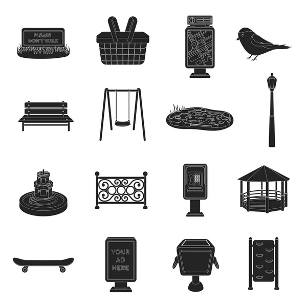 Parque de iconos establecidos en estilo negro. Gran colección de parque vector símbolo stock ilustración — Vector de stock