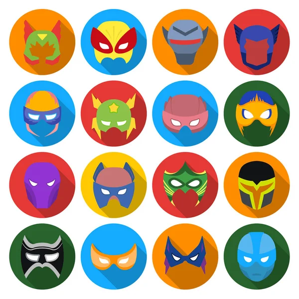 La máscara de superhéroe establece iconos en estilo plano. Gran colección de superhéroe máscara vector símbolo stock ilustración — Archivo Imágenes Vectoriales