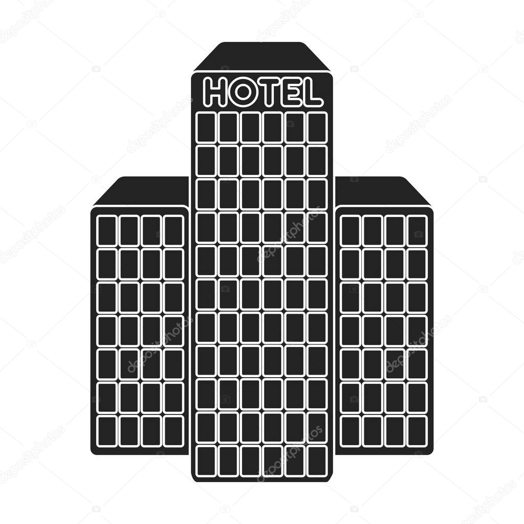 Icono del edificio del hotel en estilo negro aislado sobre fondo blanco.  Emiratos Árabes símbolo stock vector ilustración . Vector de stock  #128796710 de ©PandaVector, image size:1024x1024