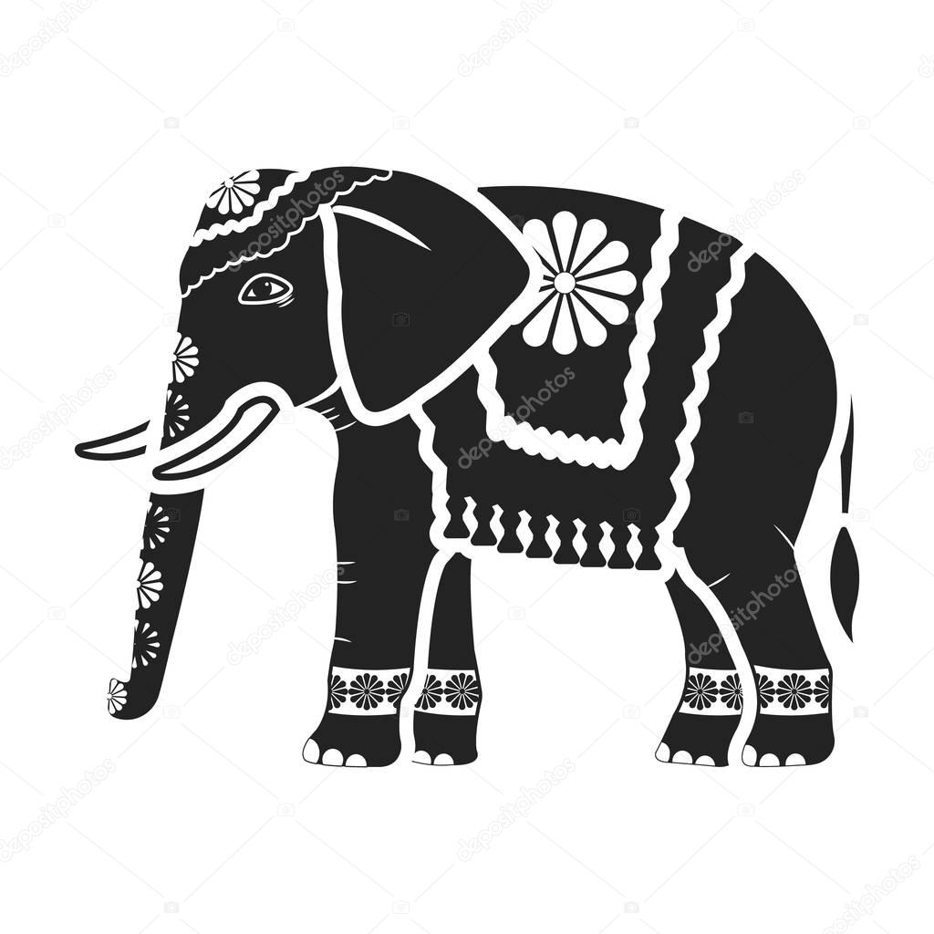 Indian elephant icon in black style isolated on white background. India