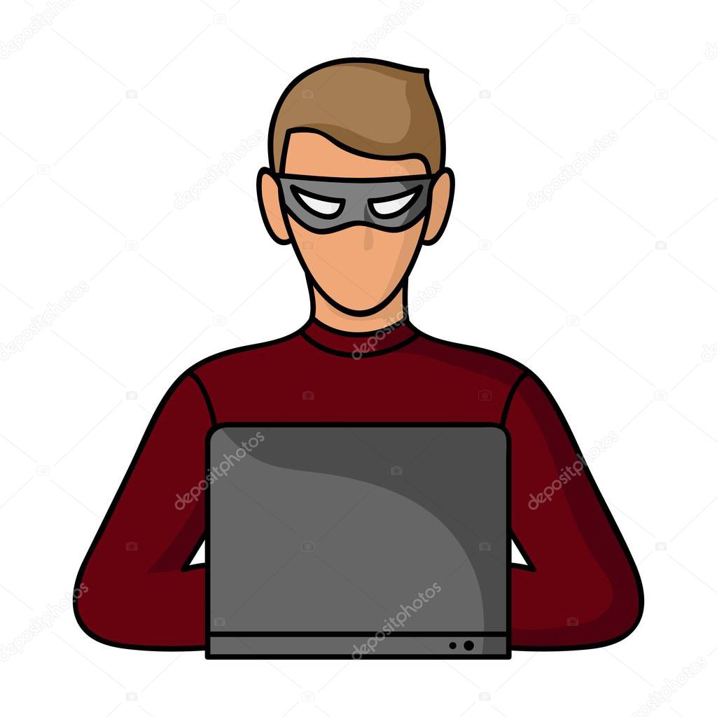 Hacker icon in cartoon style isolated on white background. Crime symbol stock vector illustration.