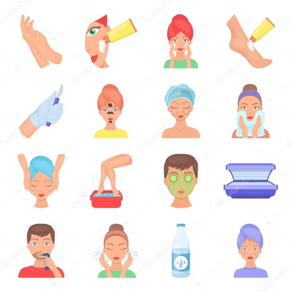 Skin care set icons in cartoon style. Big collection of skin care vector symbol stock
