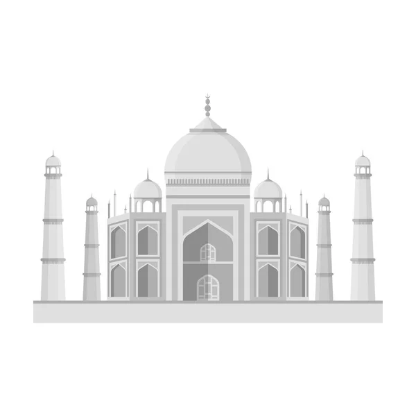 Icono Taj Mahal en estilo monocromo aislado sobre fondo blanco. India símbolo stock vector ilustración . — Vector de stock