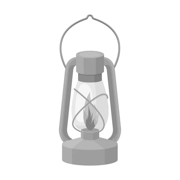 Icono de lámpara de queroseno en estilo monocromo aislado sobre fondo blanco. Fuente de luz símbolo stock vector ilustración — Vector de stock