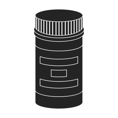 Reçete şişe simge siyah stil beyaz arka plan üzerinde izole içinde. Uyuşturucu hisse senedi vektör çizim sembolü.