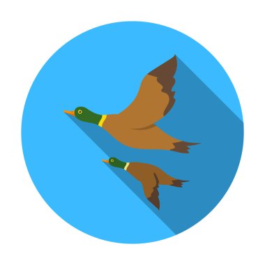 Düz stil beyaz arka plan üzerinde izole simgesinde ördekler. Avcılık sembol stok vektör çizim.