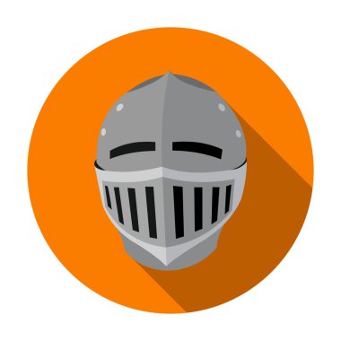 Düz stil beyaz arka plan üzerinde izole Ortaçağ kask simgesini. Silah sembol stok vektör çizim.