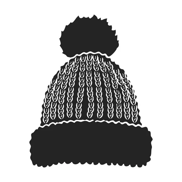 Gebreide cap pictogram in zwarte stijl geïsoleerd op een witte achtergrond. Ski resort symbool voorraad vectorillustratie. — Stockvector