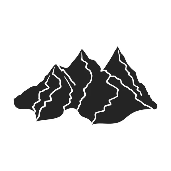 Ikon pegunungan dengan gaya hitam terisolasi pada latar belakang putih. Ilustrasi vektor simbol resor Ski . - Stok Vektor