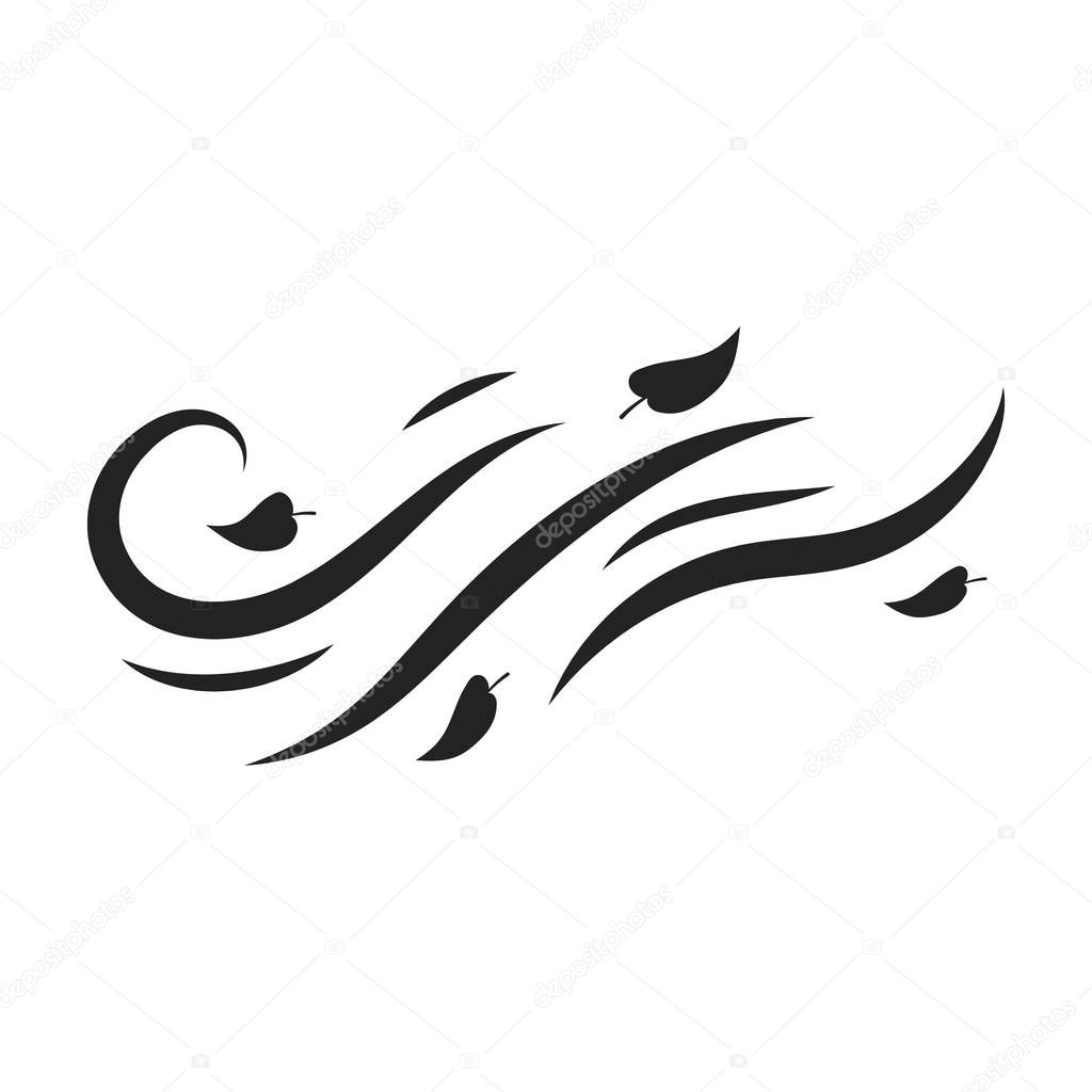 Windy weather icon in black style isolated on white background. Weather symbol vector illustration.