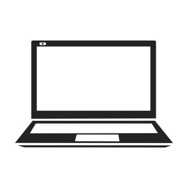 Dizüstü simgesinde siyah stil beyaz arka plan üzerinde izole. Kişisel bilgisayar sembol stok vektör çizim.